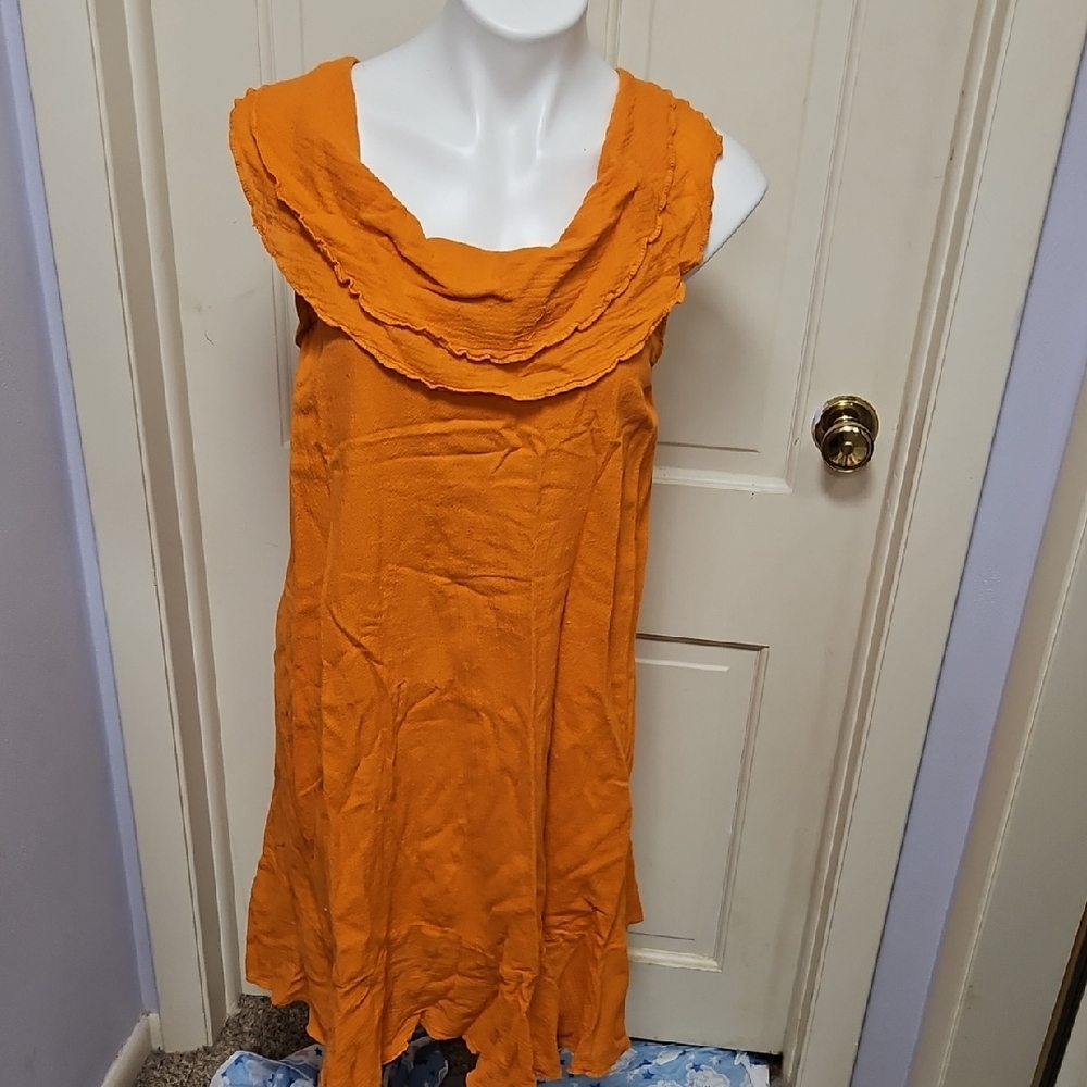 Cotton gauze  dunes designer pumpkin Orange flirty dress